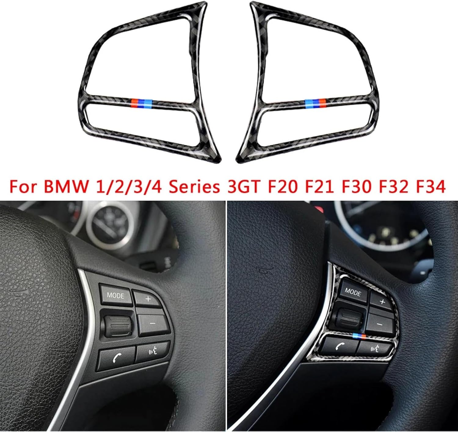 for bmws 1/2/3/4 Series F20 F21 F30 F32 F34 Carbon Fiber Steering Wheel Button Frame Trim Cover Car Interiors Decoration Sticker