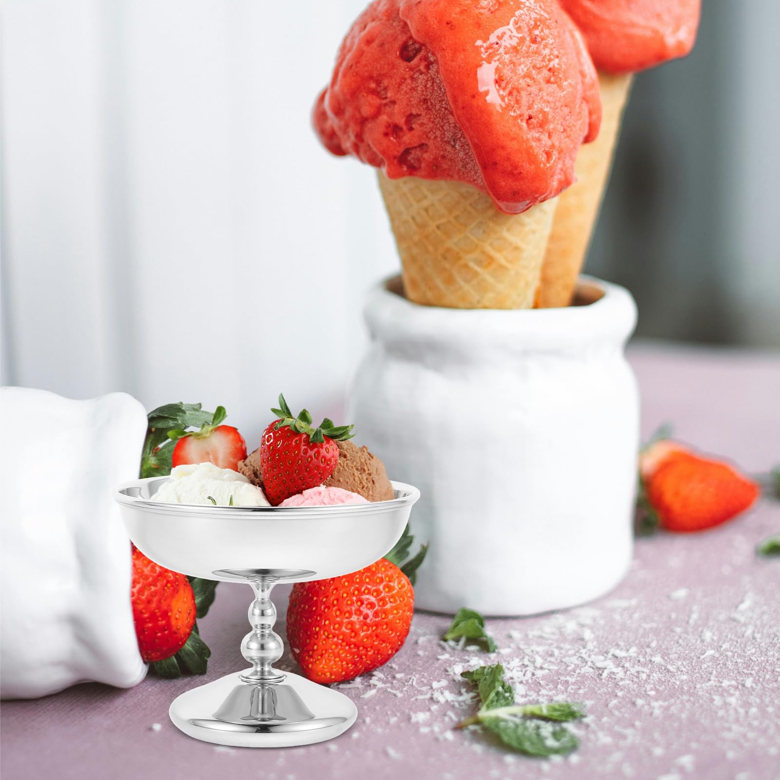 DOITOOL 2er-set Dessertbecher mit Fuß: Eisbecher aus Edelstahl, Snackschalen – Runde Joghurtbecher für Pudding, Obstsalat, Partys
