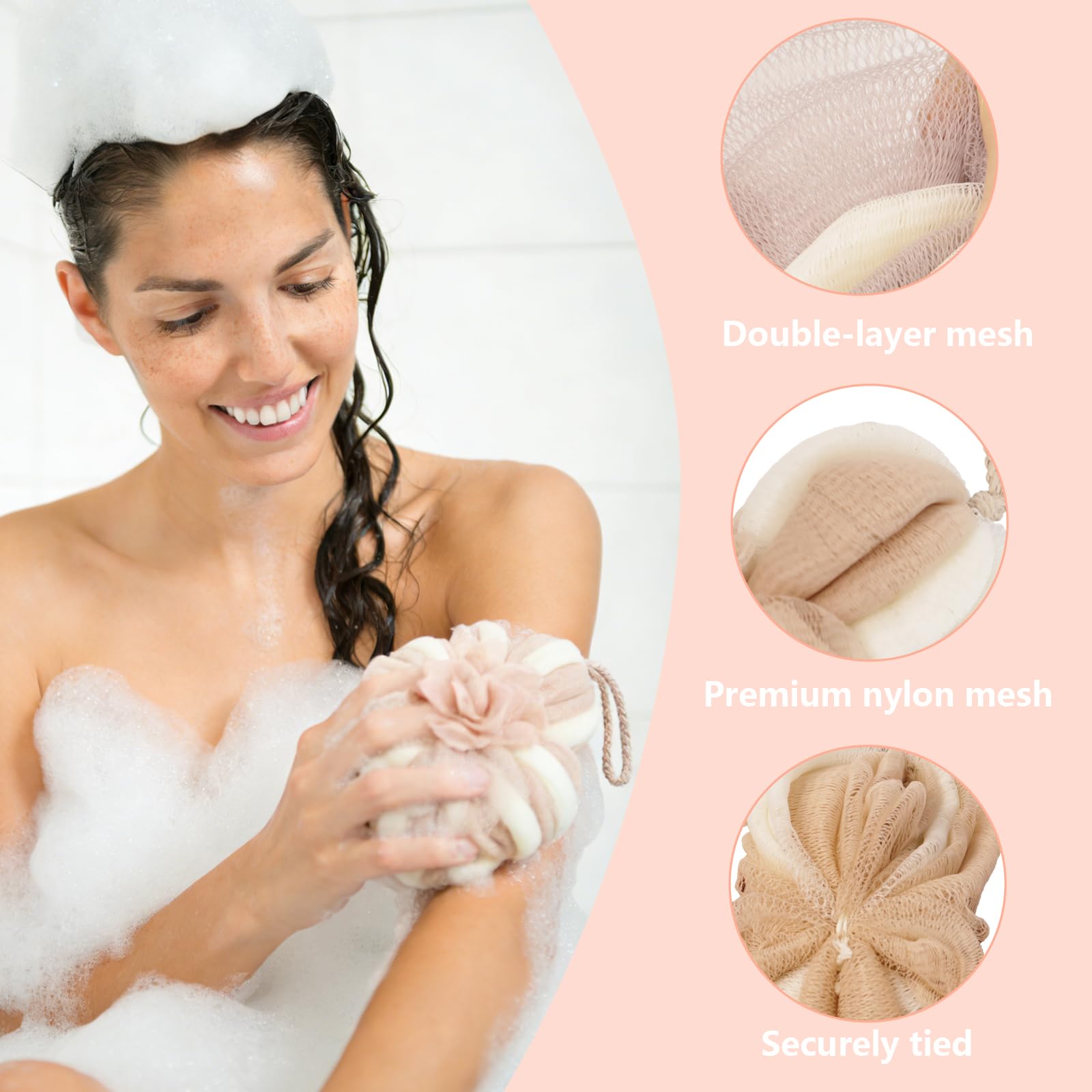 Gąbka do kąpieli Net Sponge, rozciągliwa gąbka z siatki, łatwa do spieniania, dla mężczyzn i kobiet, gąbka do kąpieli, do oczyszczania i peelingu ciała (3 sztuki)