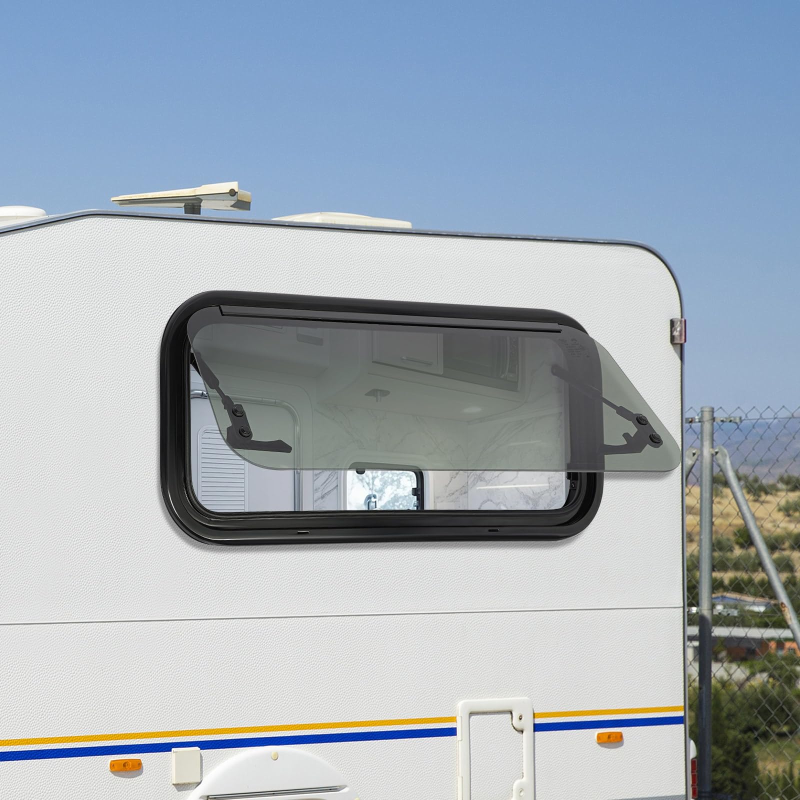 Wohnmobil Ausstellfenster 70x30cm Aluminium mit Fliegengitter, Sonnenschutz