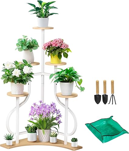 Miniatura 3 de LOENIY Soporte para Plantas de Esquina de 6 Niveles, Soporte para Plantas de Interior con Base en Forma de L, Estante de Metal Estético para