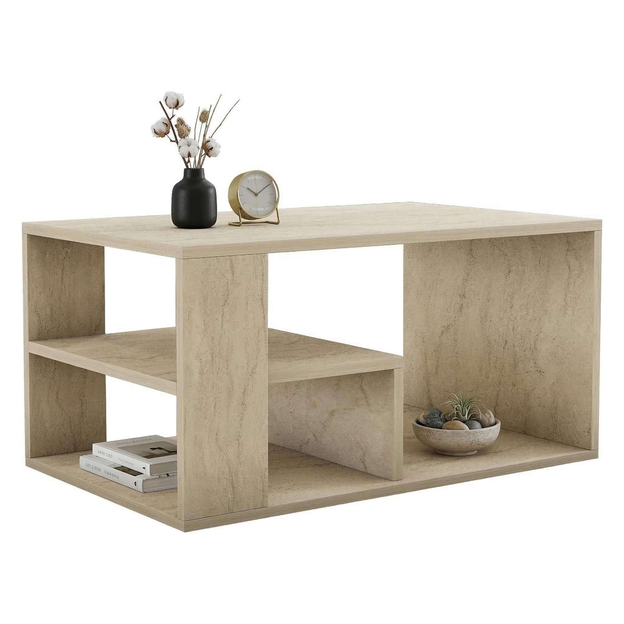 Dmora Table Basse Nomona 80 x 40 x 50 h cm Beige marbre 2 Compartiments Forme rectangulaire, dégradé Couleur Plateau marbre