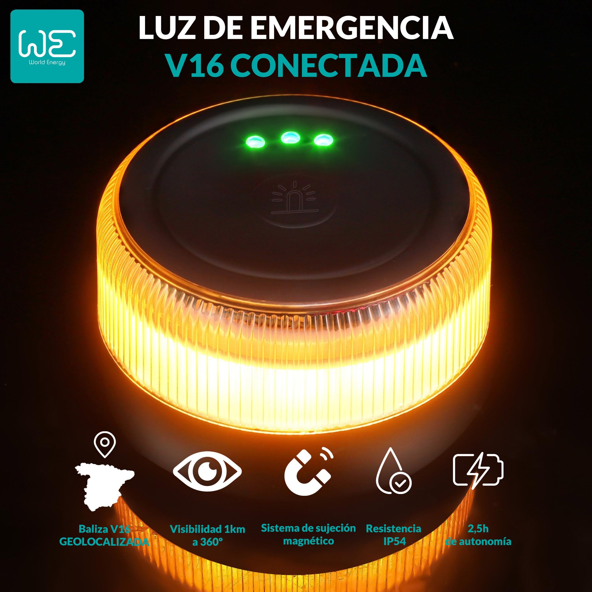 WE Baliza V16 Geolocalizable Homologada y Conectada a DGT 3.0 color negro
