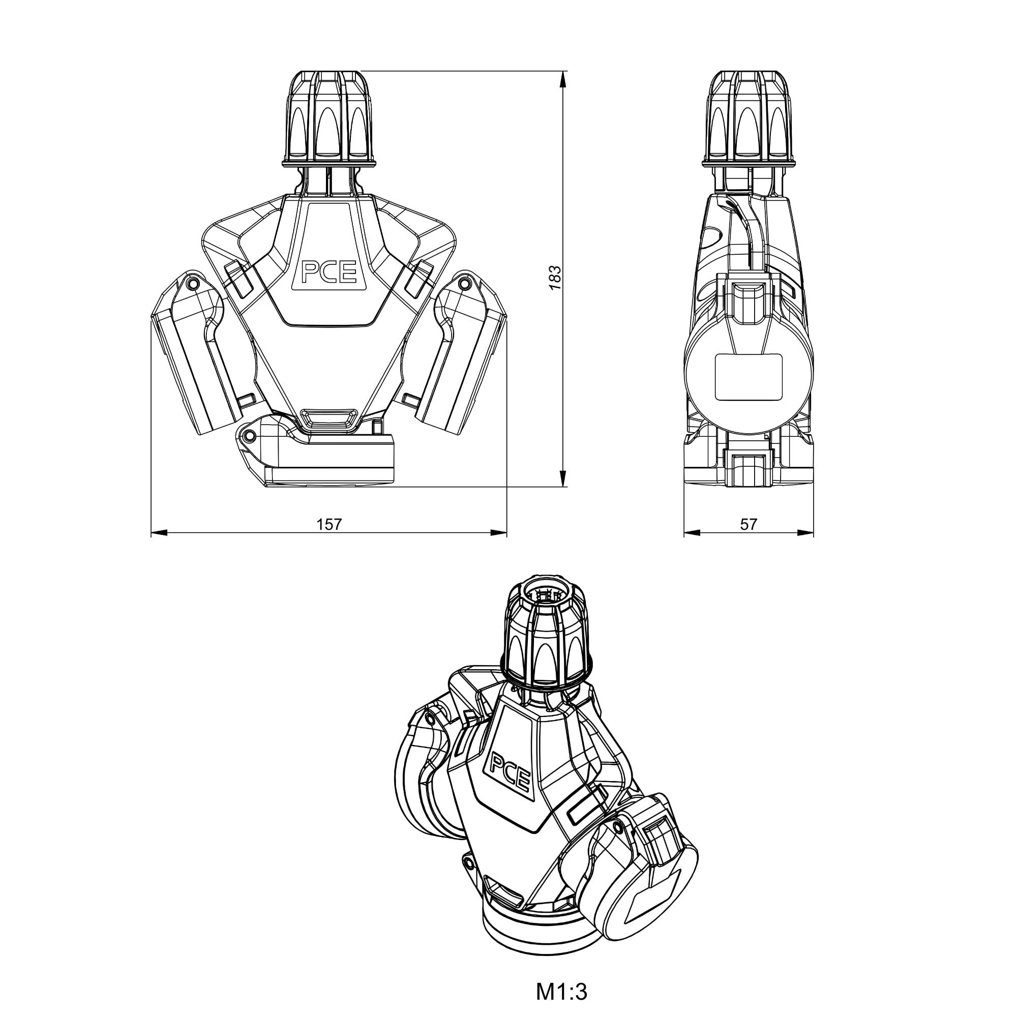 PCE 253822-sr TopTaurus2 3-Wegekupplung Vollgummi IP54 Schutzkontakt | Robustes Gehäuse mit Klappdeckel für Baustelle & Outdoor, TPE-Kontaktträger, VDE-geprüft, Schutzart IP54, Farbe Rot