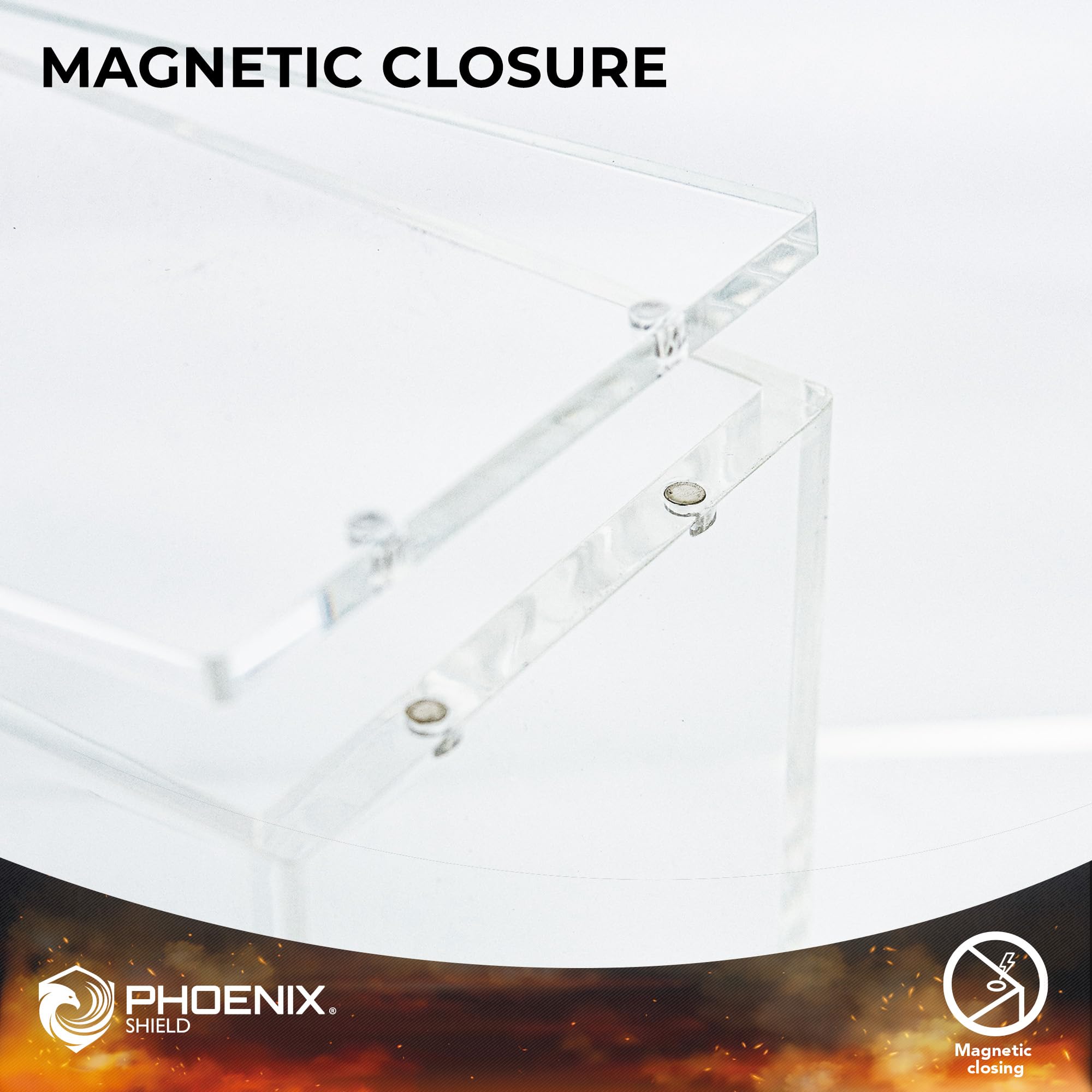 Phoenix Shield + Display Booster Box + Boitier Acrylique Protéction UV 98% avec Fermeture Magnétique.