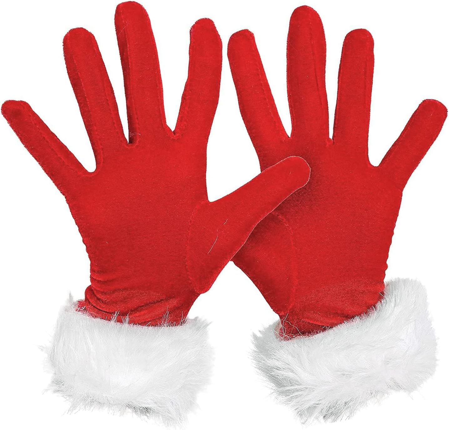 Christmas Santa Claus Red Gloves with White Furry Cuff, Velvet Xmas Accessory for Fancy Dress Cosplay Costume, Fun Festival Full Finger Party Gloves for Women Teens