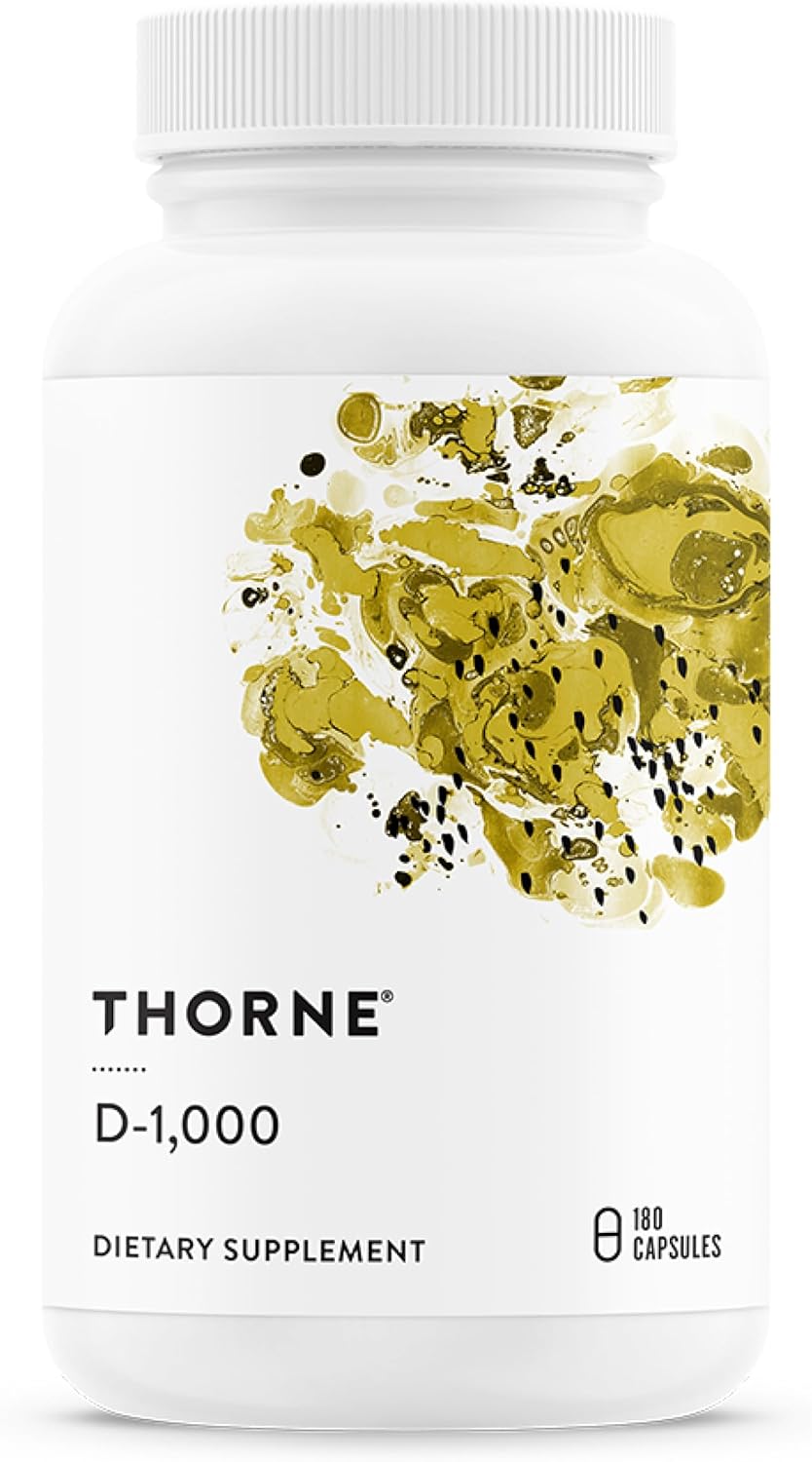THORNE - Vitamin D-1,000 - Vitamin D3 Supplement - Supports Healthy Bones, Teeth & Muscles, Plus Cardiovascular & Immune Function* - Third-Party Certified - Gluten, Dairy & Soy-Free - 180 Capsules