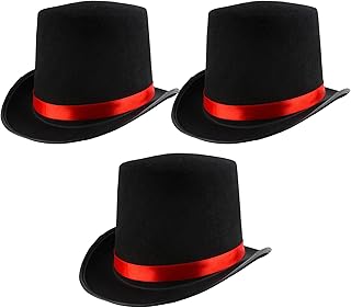 3 Pcs Adult Black Top Hat Felt Magician Hat High Top Hat with Red Band Dress Up Tuxedo Hat for Halloween Cosplay
