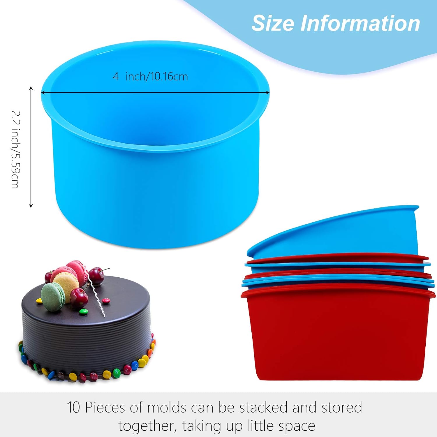 10 Pieces Silicone Cake Mold Pan 4 Inch Round Baking Pan Baking Mold Kitchen Silicone Non-Stick Bakeware Pan Reusable Cake Pan (Red, Blue)