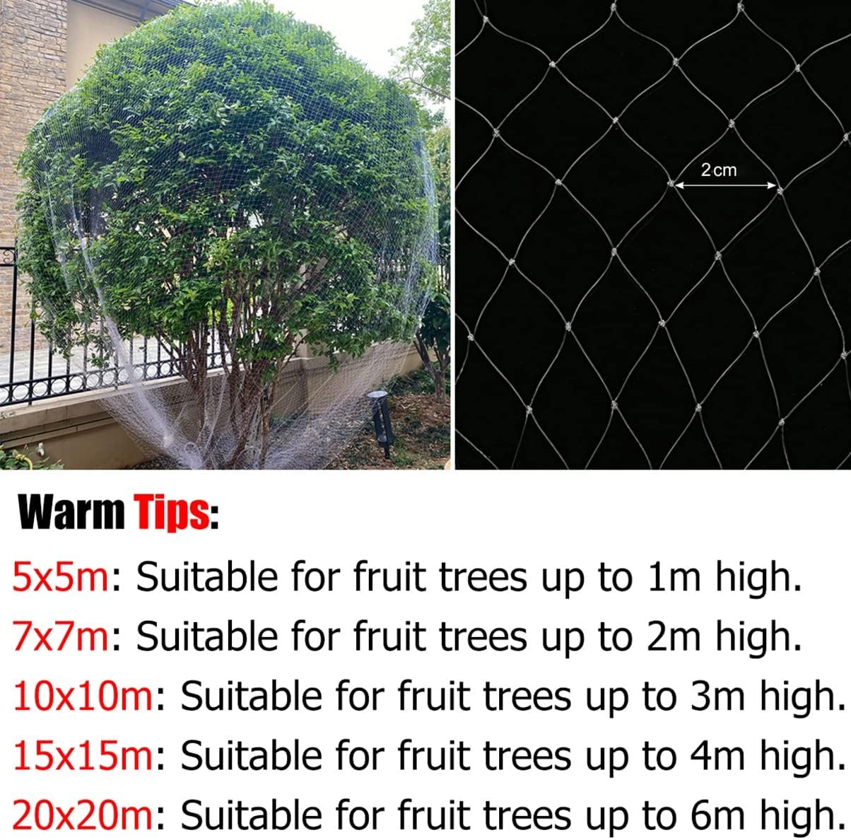 White Pe Fruit Tree Netting for Squirrels and Birds, 0.8X0.8 Inch Large Bird Netting for Garden Balcony Plants, Blueberry Bushes & Chicken Coop,Lxw-7x7m(23x23ft)