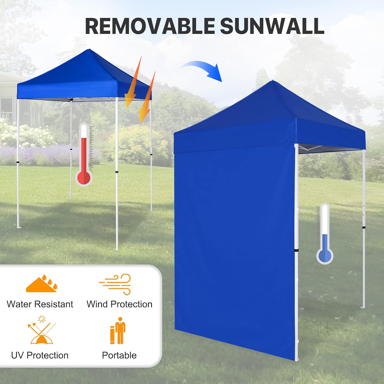 COOS BAY 5x5 Pop Up Canopy Tent with Side Wall, Easy Setup Portable Sun Shelter with Carry Bag, Outdoor Shade for Beach, Camping, Sports & Backyard, Blue