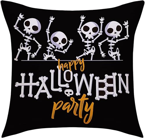 Miniatura 2 de Juego de 4 fundas de almohada de Halloween de 18 x 18 pulgadas, decoración de Halloween para interiores, suministros de fiesta, decoración del