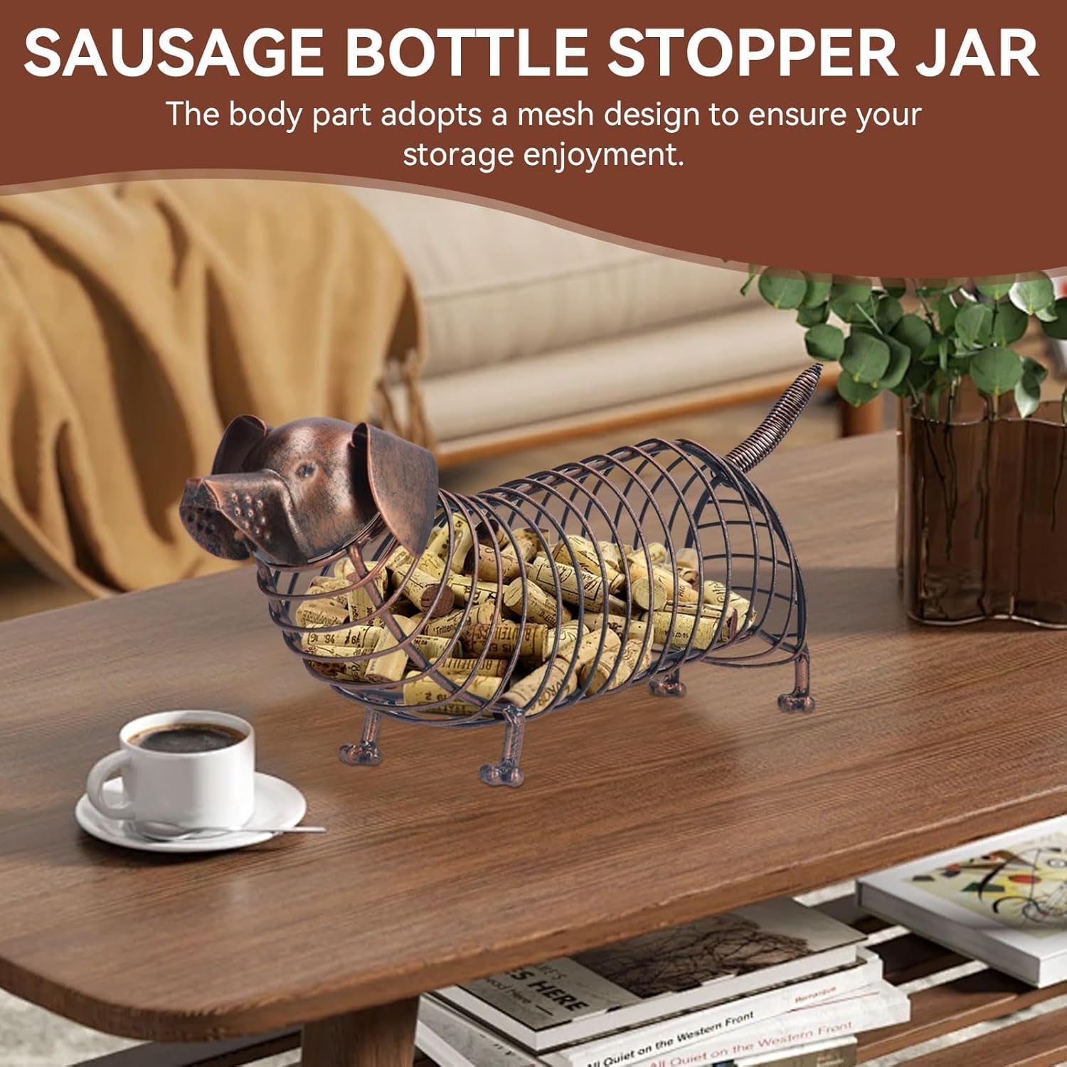 Cyrank Metal Wine Cork Holder, Dachshund Shape Cute Dog Cork Holder Decorative Storage Collector Box Tabletop Racks Shelf for Wine Lover