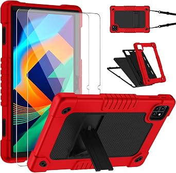 for Callsky-Tab Cpad 10 10.1 inch Case with 2 Pcs Screen Protector,Shockproof Case with Shoulder Strap Kickstand Cover for Callsky-Tab Ctab 10/Cpad 10 10.1 inch Tablet Red/Black