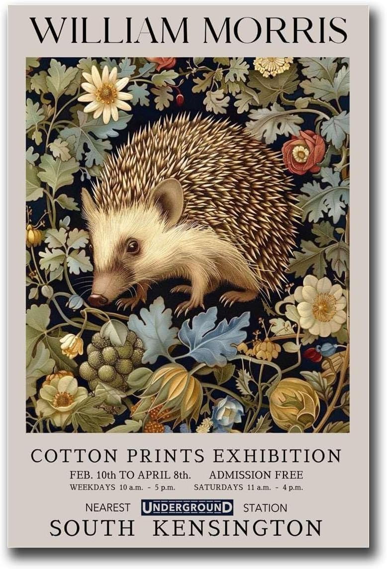 Orjdjz Wxkbl William Morris Prints Vintage Hedgehog Poster Exhibition Wall Art William Morris Canvas Painting Floral Picture For Home Decor 40X55cm Frameless