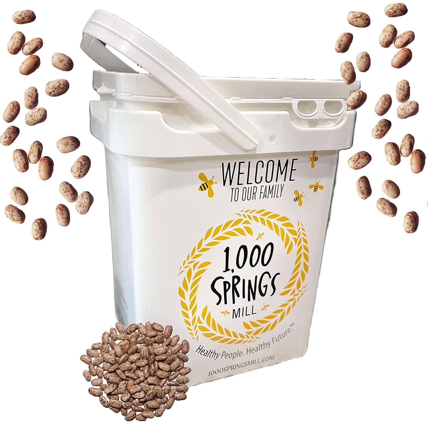 1000 SPRINGS MILL - BULK Organic Pinto Beans 25lb bulk bucket | Used for Soups, Stews, Dips, Chili, Burritos, Refried Beans and more | Non-GMO, Bulk Dry Brown Beans | Vegan Friendly