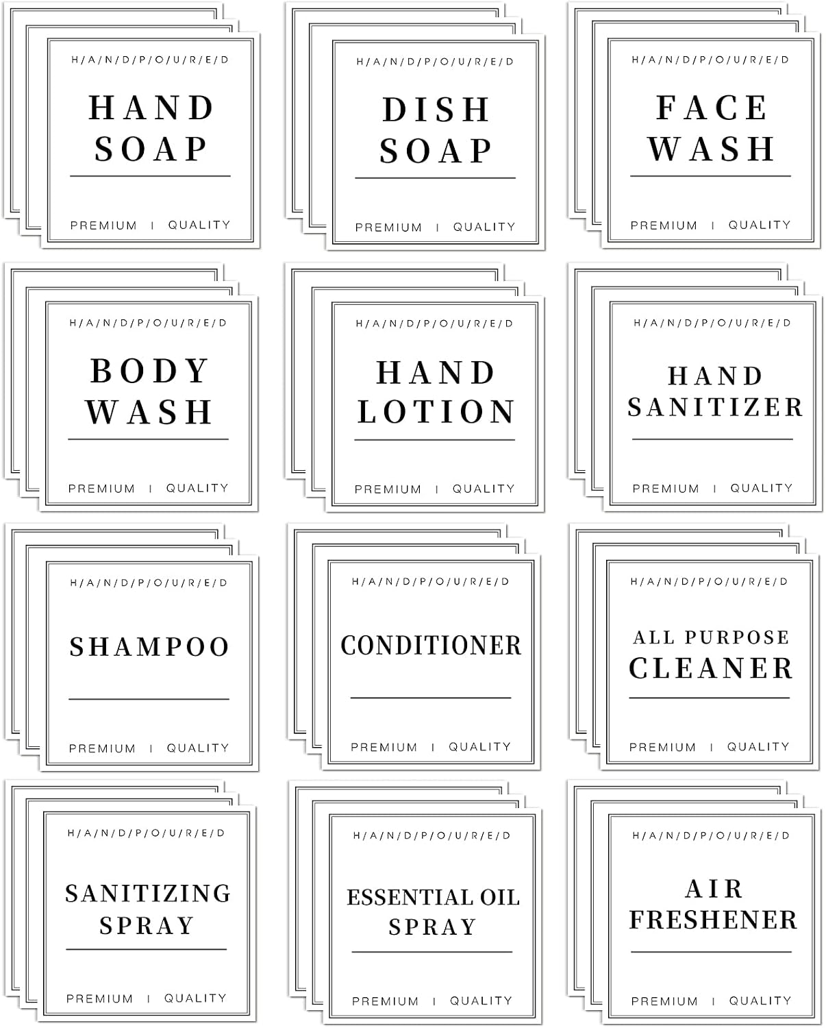 36PCS Waterproof Labels for Bottles, Hand Soap Lotion Shampoo and Conditioner Dispenser Label Stickers, Removable Cleaning Bathroom Labels for Glass or Plastic Bottles