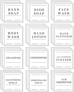 36PCS Waterproof Labels for Bottles, Hand Soap Lotion Shampoo and Conditioner Dispenser Label Stickers, Removable Cleaning Bathroom Labels for Glass or Plastic Bottles