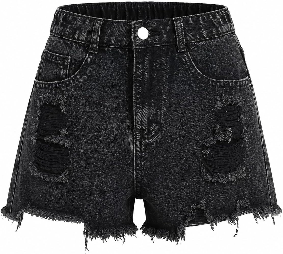 Girls Jean Shorts Y2K High Waisted Cute Ripped Denim Shorts with Built-in Coverage Trendy Summer Shorts for Girls 7-14