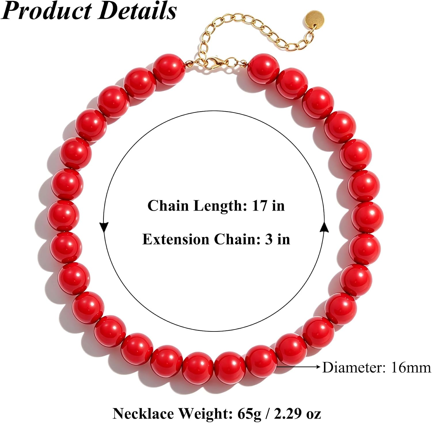 Chunky Beaded Necklace for Women 16mm Colorful Boho Bead Choker Necklace Trendy Statement Handmade Acrylic Beads Summer Beach Jewelry