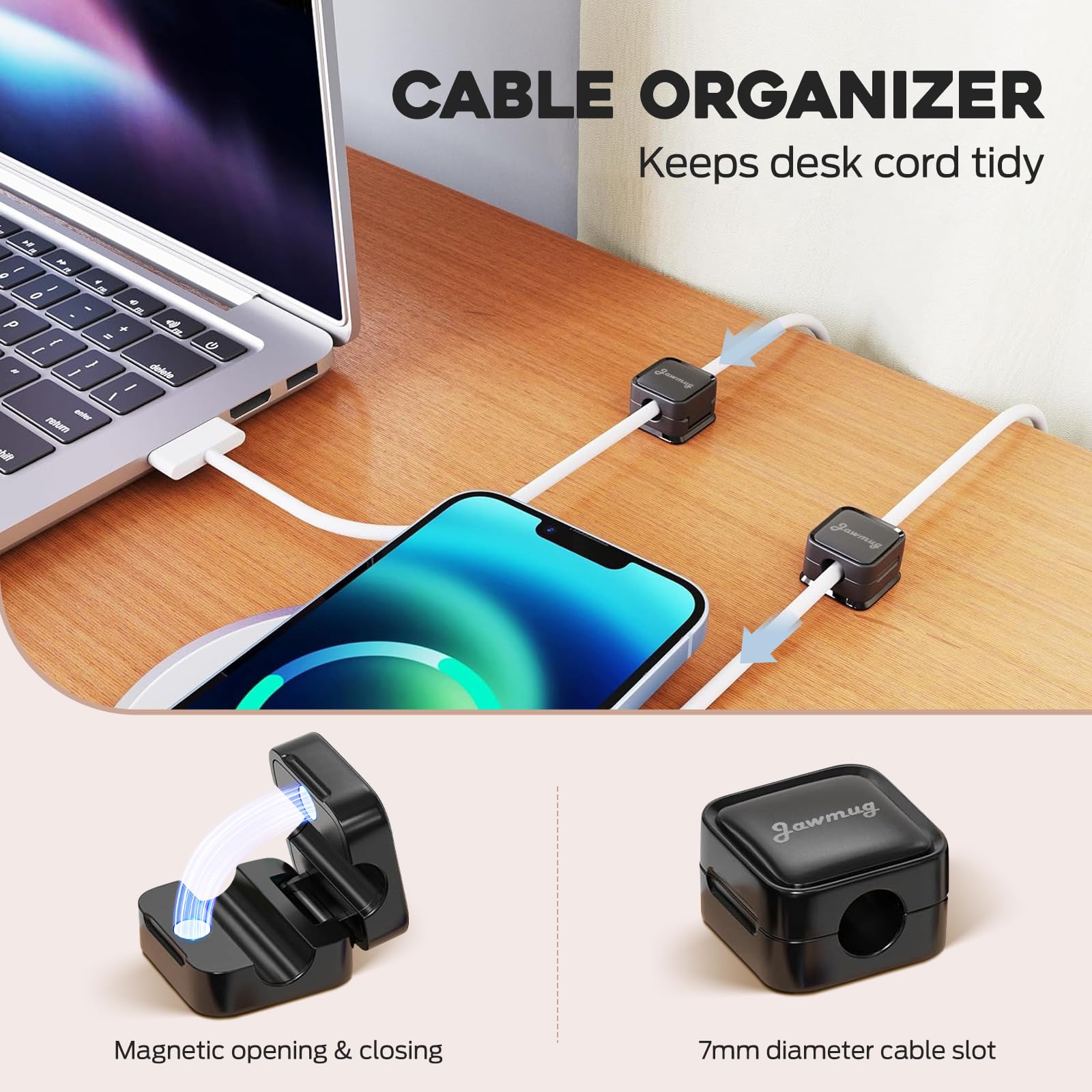 6 Pack Magnetic Cable Clips Cord Holder, Easy Secure Adhesive Cable Management, Cable Organizer Suitable for Office Desk, Car, Kitchen Wall, Desktop, Nightstand