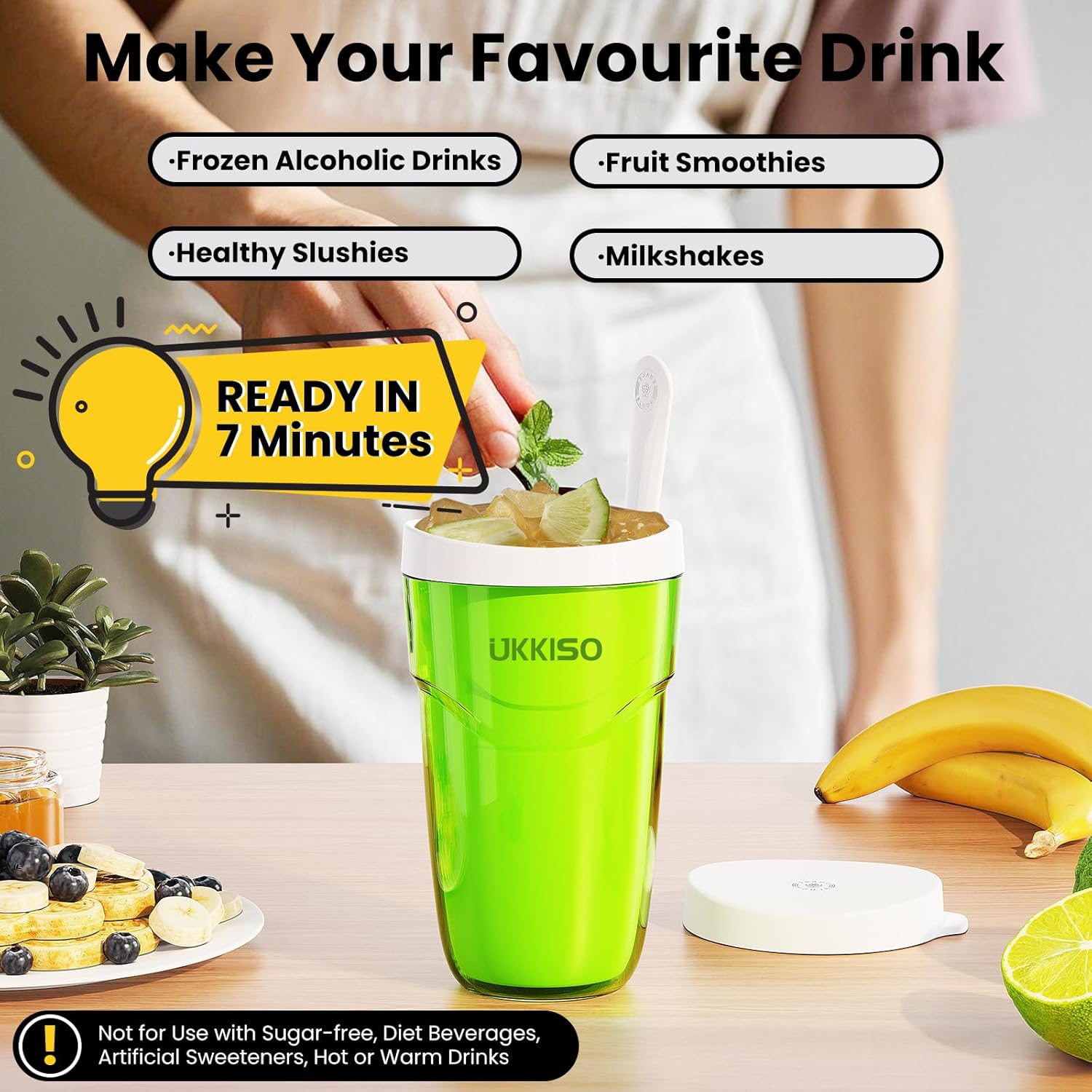 Slushie Maker Cup Slush and Shake Maker with Lid, DIY Slushie Cup with Freezer Core for Quick Frozen Homemade Single-Serving Slushie, Fruit Smoothies, and Milkshakes in Minutes, BPA-free, Green