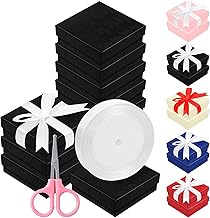 Keadic 12 Pack Cardboard Boxes with Stained Ribbon, Scissors and Lids, Cotton for Jewellery (Black)