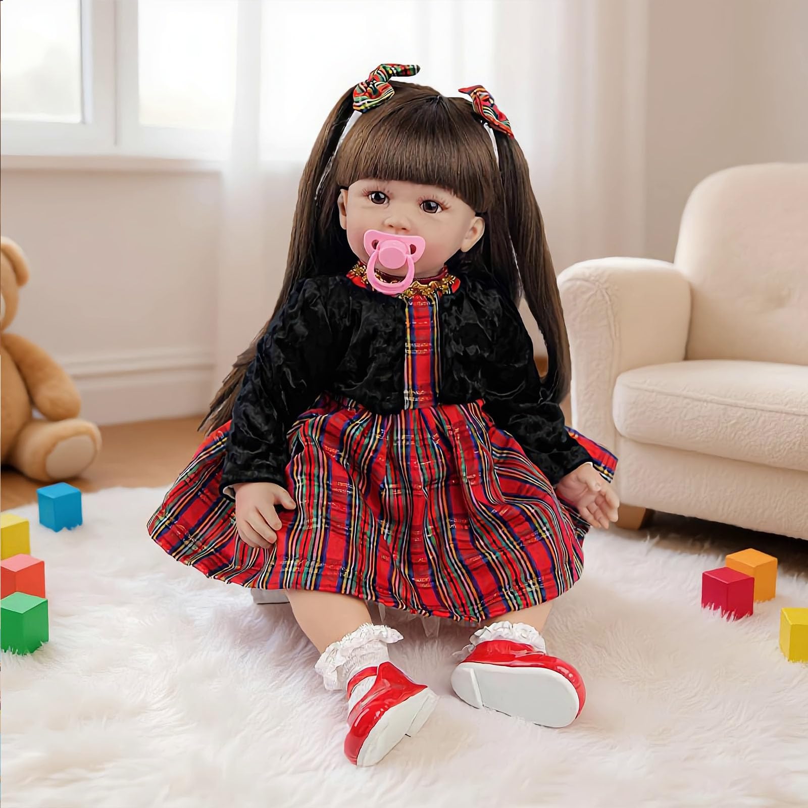 Bambola neonata realistica da 22 pollici (55 cm), realizzata a mano, in morbido silicone e vinile. Bambola neonata realistica, giocattolo realistico per bambini e bambine, regalo per bambini e bambine