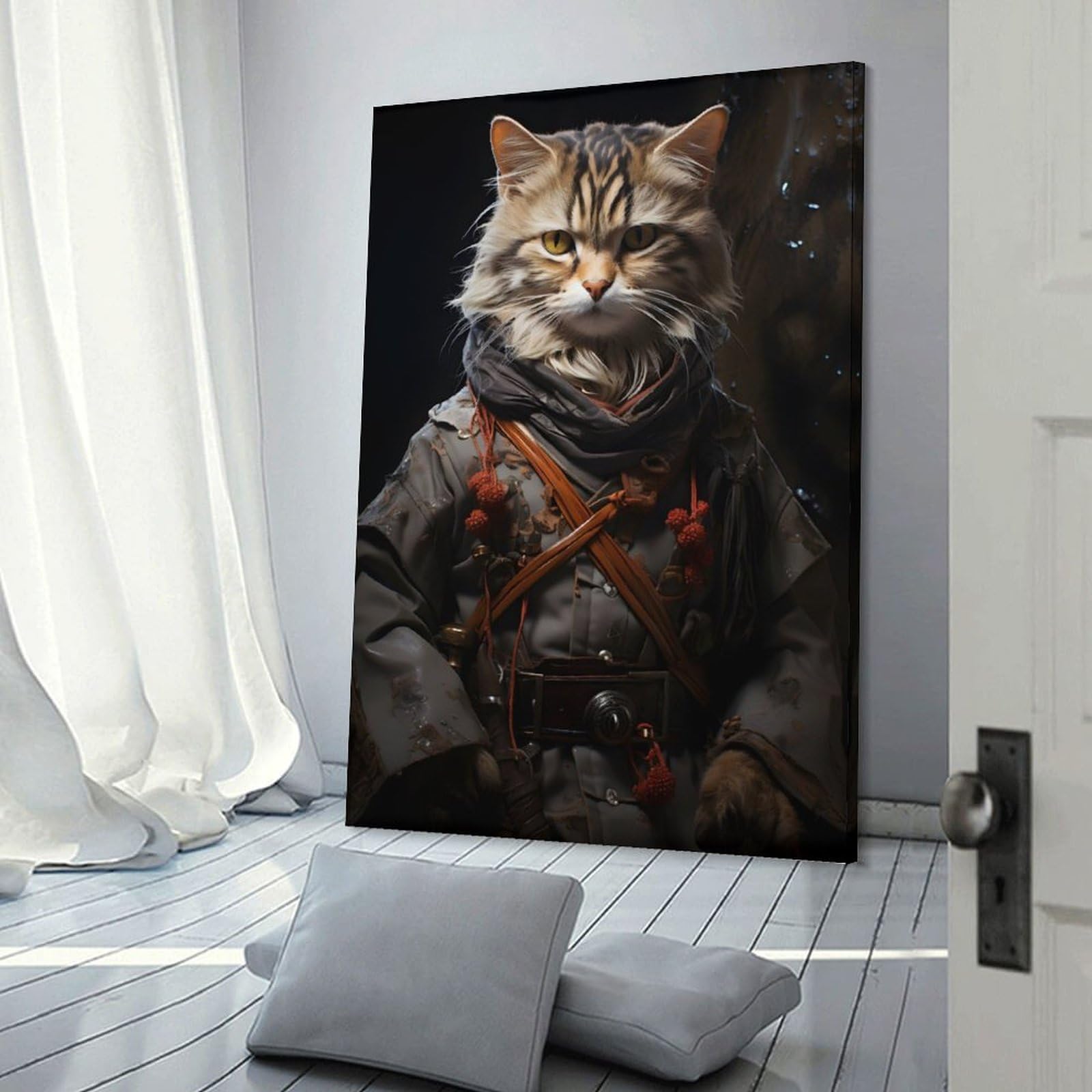 Junmoney Canvas Wall Decor Cat in Uniform, 08x12inch(20x30cm), for Flats, Guest Rooms Or Compact Rooms, Wall Decor with Flexible Room Appeal