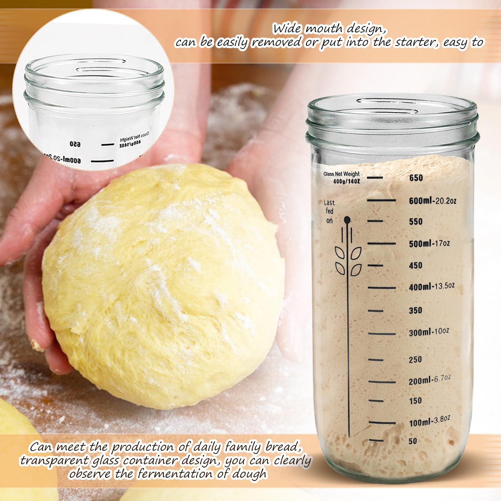 Sauerteig Starter Set - 730ml Glas Mit Temperaturband & Zubehör