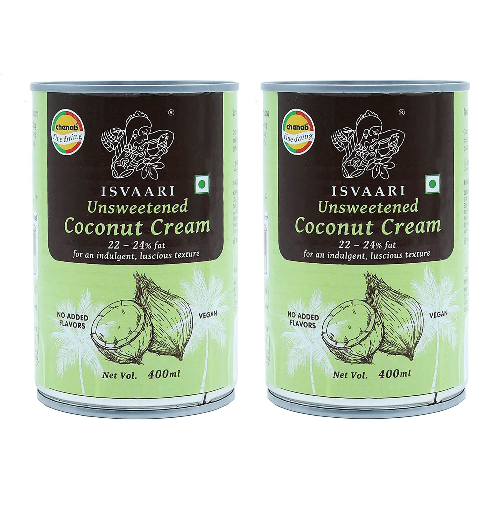Isvaari Unsweetened Coconut Cream | Canned | 400ml | Pack of 2
