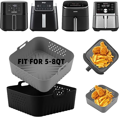 Forros de silicona para freidora de aire COSORI 9 en 1, 5 cuartos de galón, 5.8 cuartos de galón, 6.8 cuartos de galón, 2 forros cuadrados