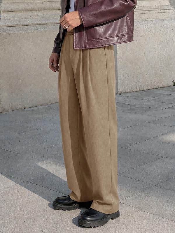 Runcati Mens Casual Dress Pants Elastic Waist Pleated Baggy Wide Leg Slacks by Runcati - Used condition - Image 3