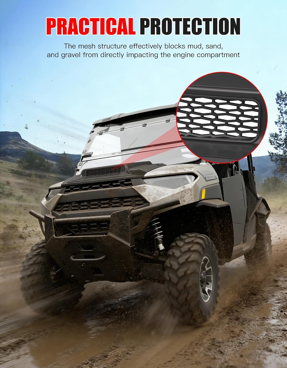 Hood Scoop with Air Intake Vent Fit for Polaris Ranger XP 1000 2018-2024, Durable Sport Front Turbo Hood Cover with Grill Vents for Ranger 1000 XP Crew 2018-2024 Accessories, Impact Resistant