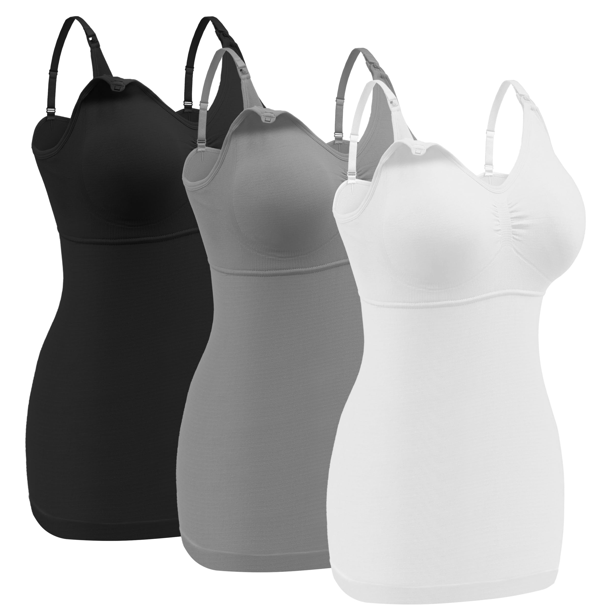Angelhood Women's Black/Gray/Whtie Maternity Nursing Tank Tops For Breastfeeding, Nursing Maternity Cami Built In Bra Sleep Bra, Xl