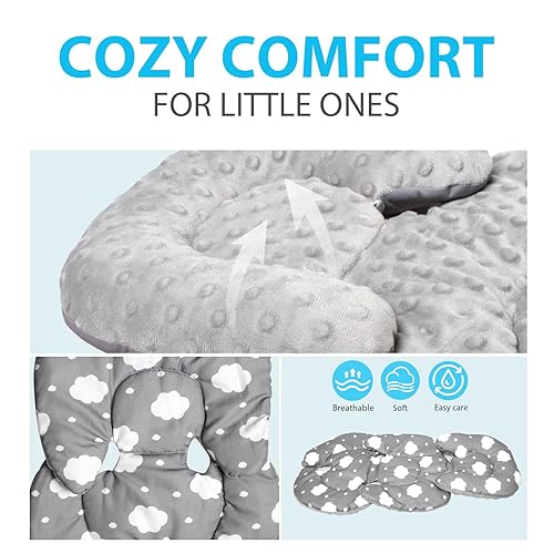 Miniatura 5 de Cojín reversible 2 en 1 para asiento de automóvil infantil para recién nacido, cojín transpirable de asiento de automóvil de bebé Minky para
