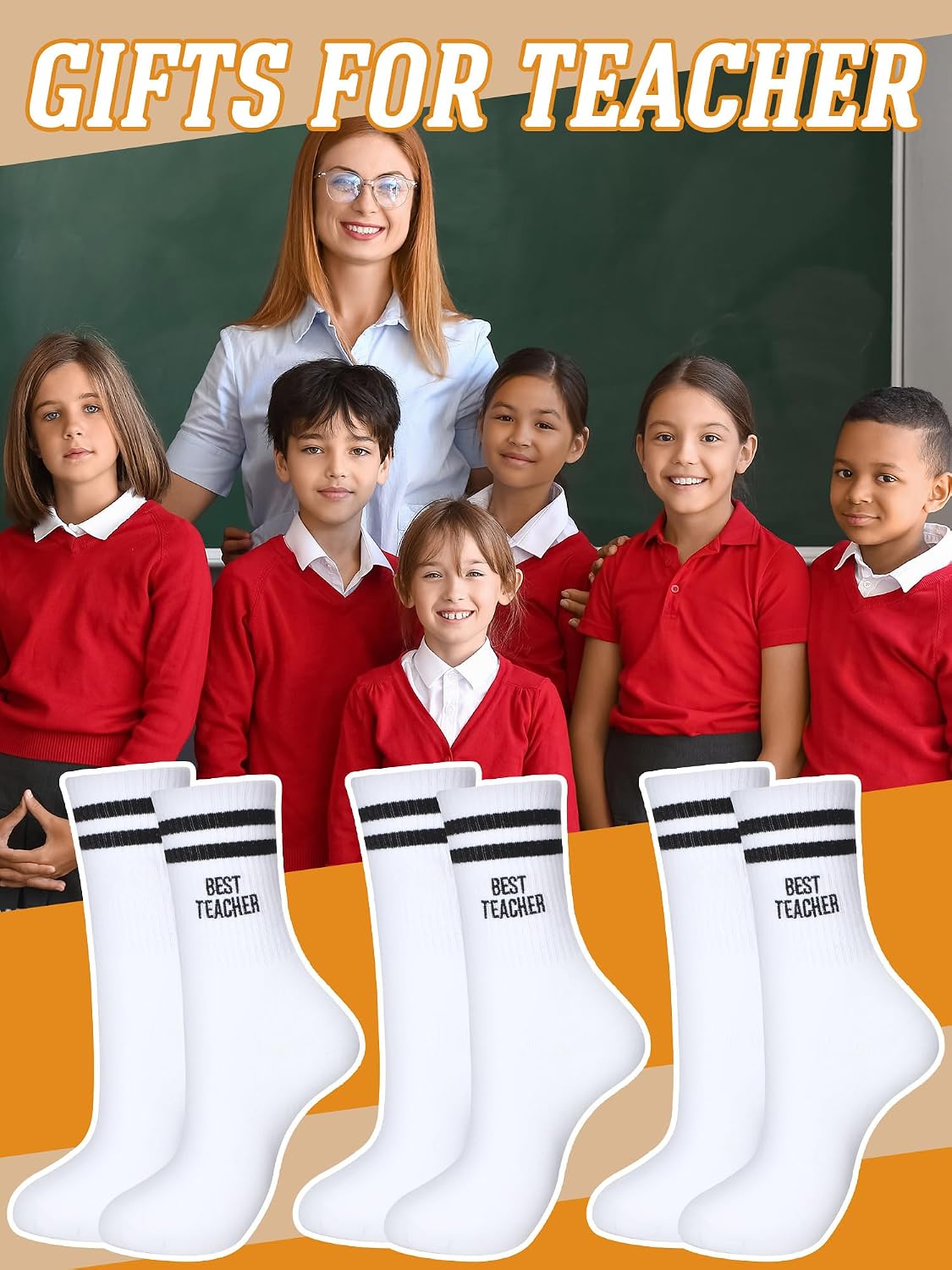 Halfchet 12 Pairs End of Year Teacher Gifts Best Teacher Embroidered Crew Socks Bulk Novelty Cotton Occupation Socks for Graduation Party Favors