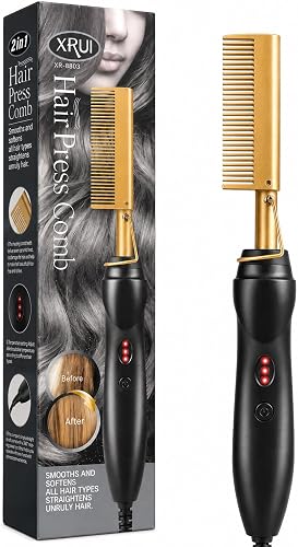 XRUI 2-in-1 Hair Press Comb, Ceramic Heating, Adjustable Temperature, 360° Swivel Cord, All Hair Types
