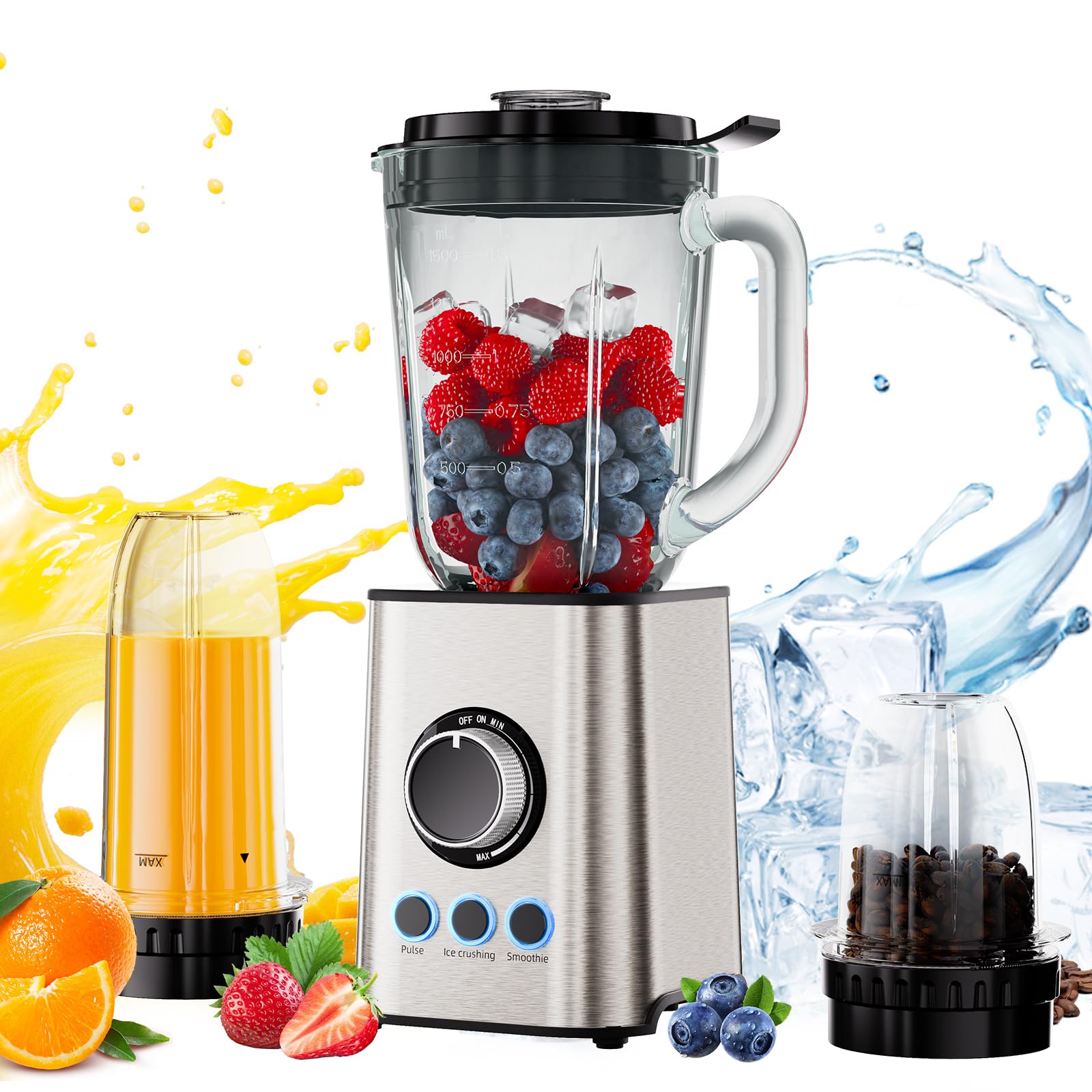 Biolomix Smoothie Maker, 1300 W, 1,5 l, mikser stojący | Z ostrzem ze stali nierdzewnej, nadaje się do koktajli, koktajli mlecznych, sosów (TB003)