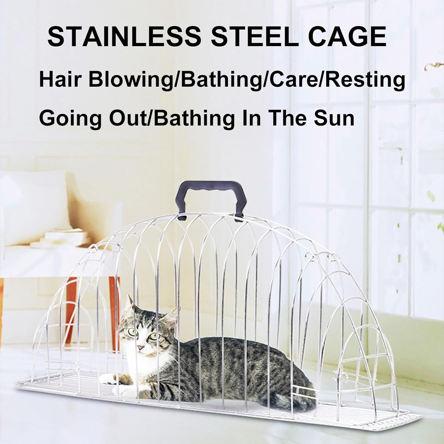 Cat Bathing Cage, Puppy Pads, Pet Drying Box for Cat Puppy Cat Grooming Shower Cage Stainless Steel Cat Bath Cage Doggy House Dryer Cage for Cats Dogs Rabbits Dog Pee Pads (Size : M)