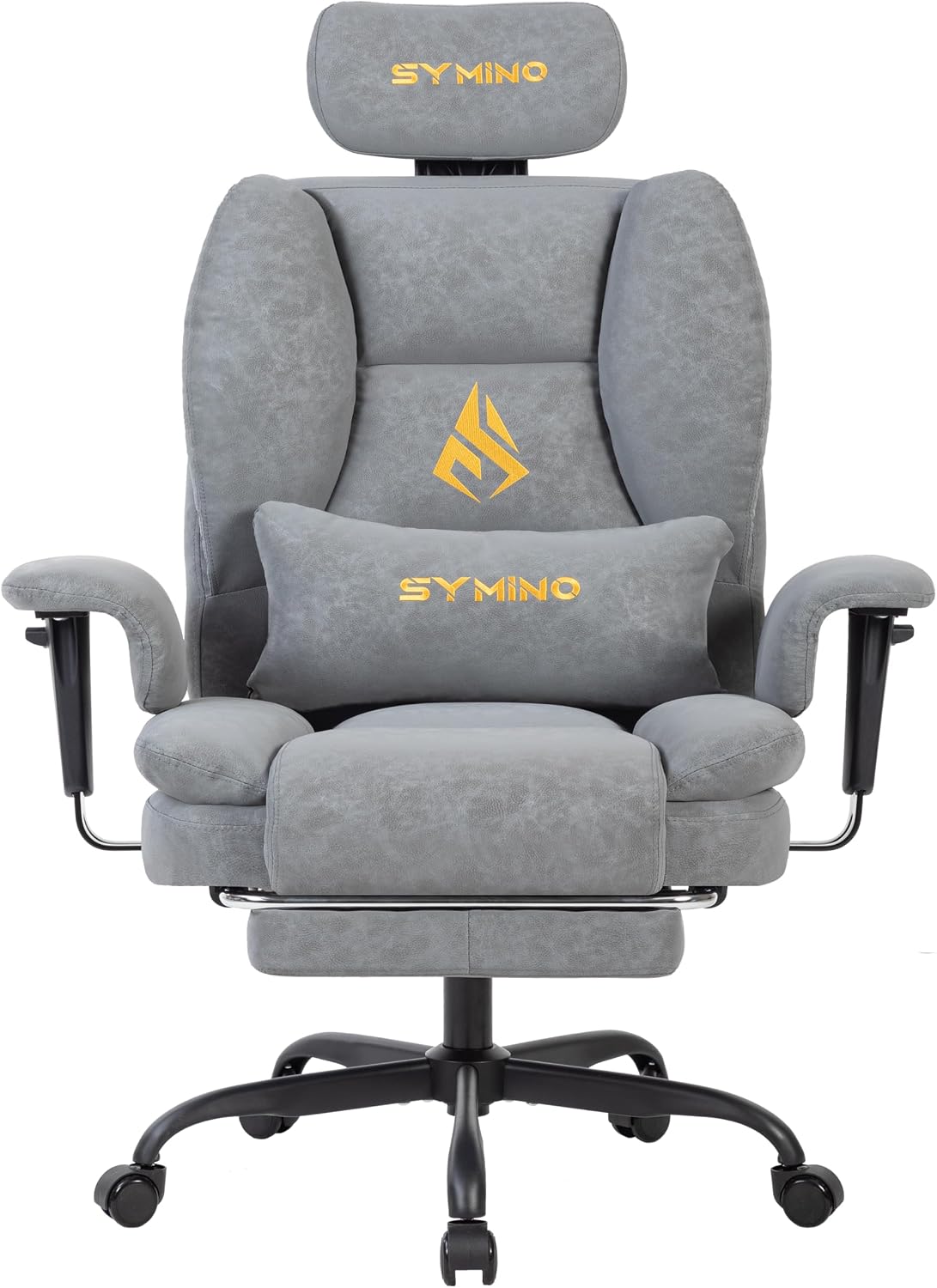 Symino Gaming Chair with Footrest, Up/Down Armrests, Suede Fabric Ergonomic Office Chair, 155° Recline Computer Chair for Desk, Grey