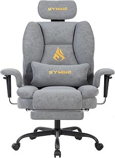 Symino Gaming Chair with Footrest, Adjustable Armrests & 155° Recline, Grey
