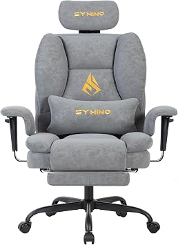 Symino Gaming Chair with Footrest, Up/Down Armrests, Suede Fabric Ergonomic Office Chair, 150 Recline Computer Chair for Desk, Grey