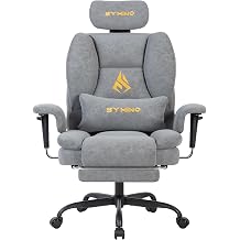 Symino Gaming Chair with Footrest, Up/Down Armrests, Suede Fabric Ergonomic Office Chair, 155&deg; Recline Computer Chair for Desk, Grey