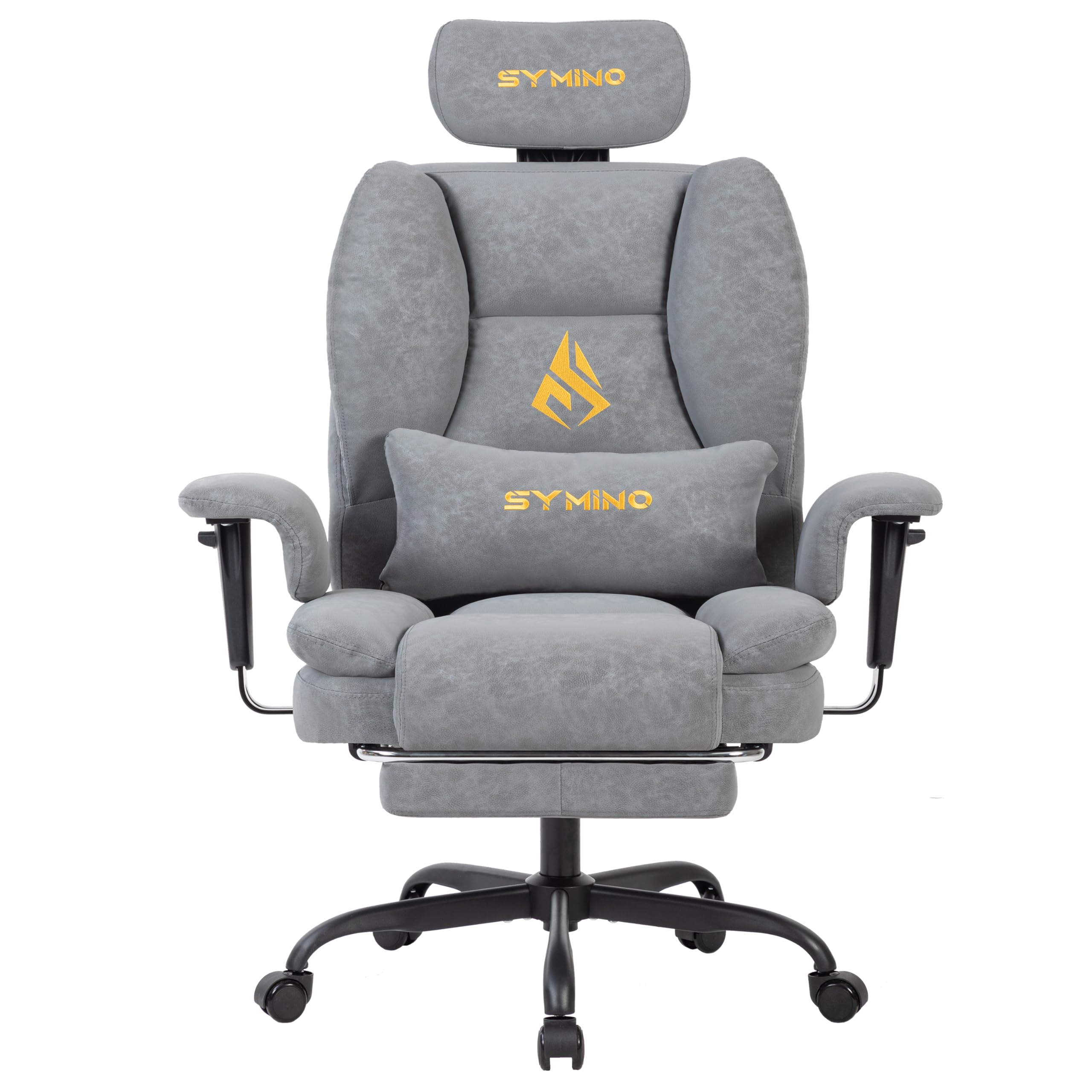 Symino Gaming Chair with Footrest, Up/Down Armrests, Suede Fabric Ergonomic Office Chair, 155° Recline Computer Chair for Desk, Grey