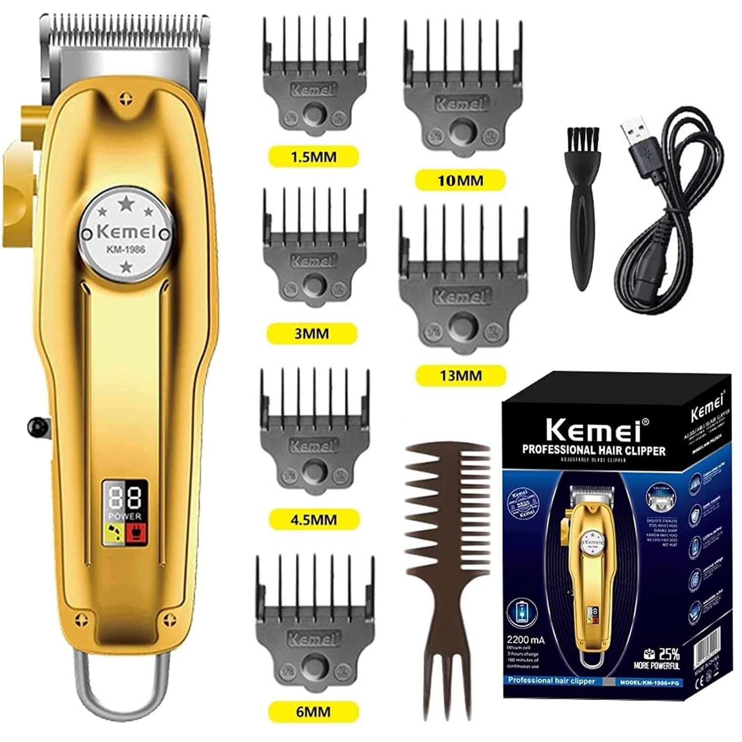 Mens Hair Clipper Cord Cordless Clippers Hair Trimmer Beard Professional Haircut Kit for Men Rechargeable LED Display & Corded Rechargeable Grooming Kit KM-1986PRO