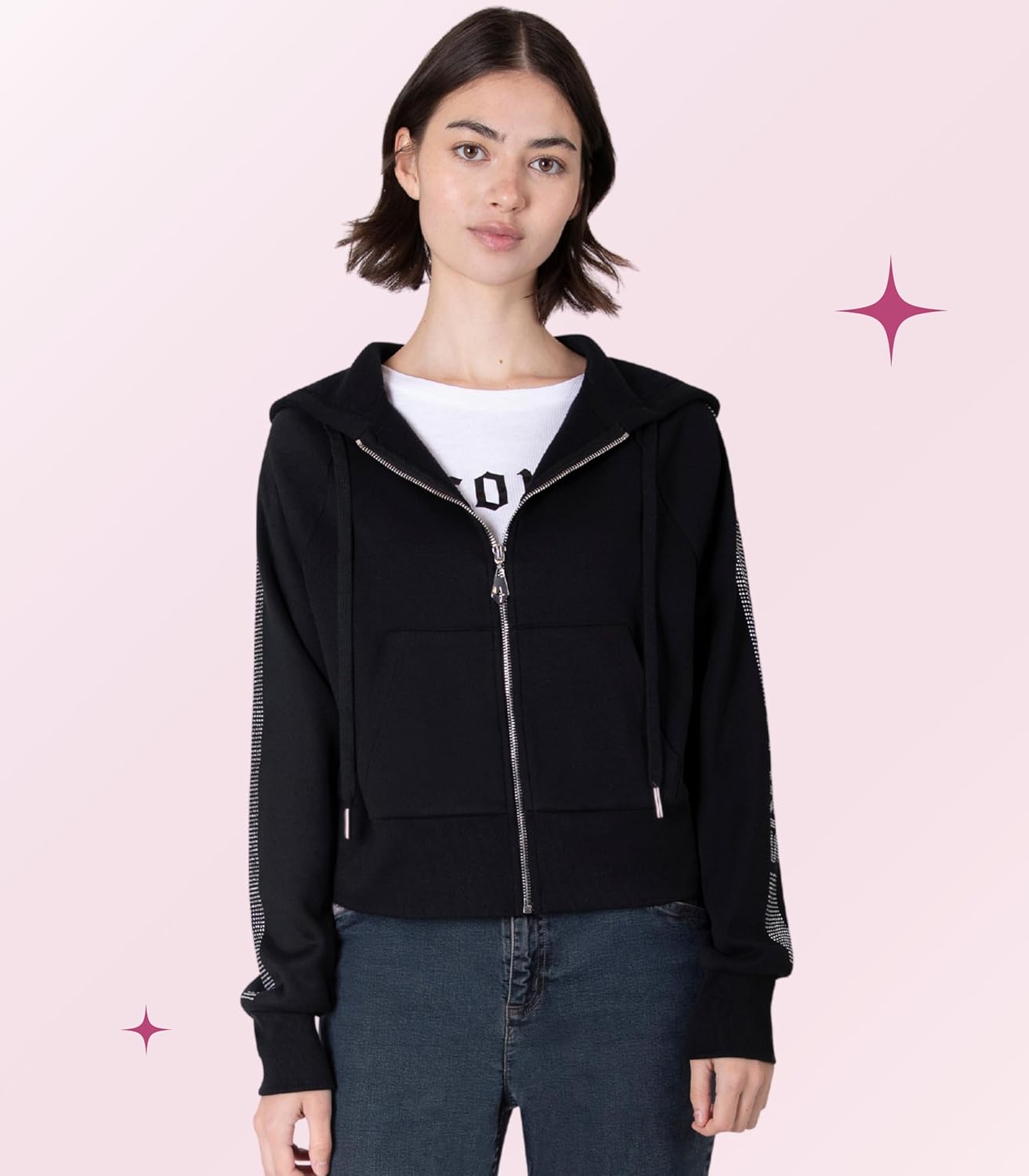 Paris Hilton Women's Sporty Embellished Sweatshirt Hoodie
