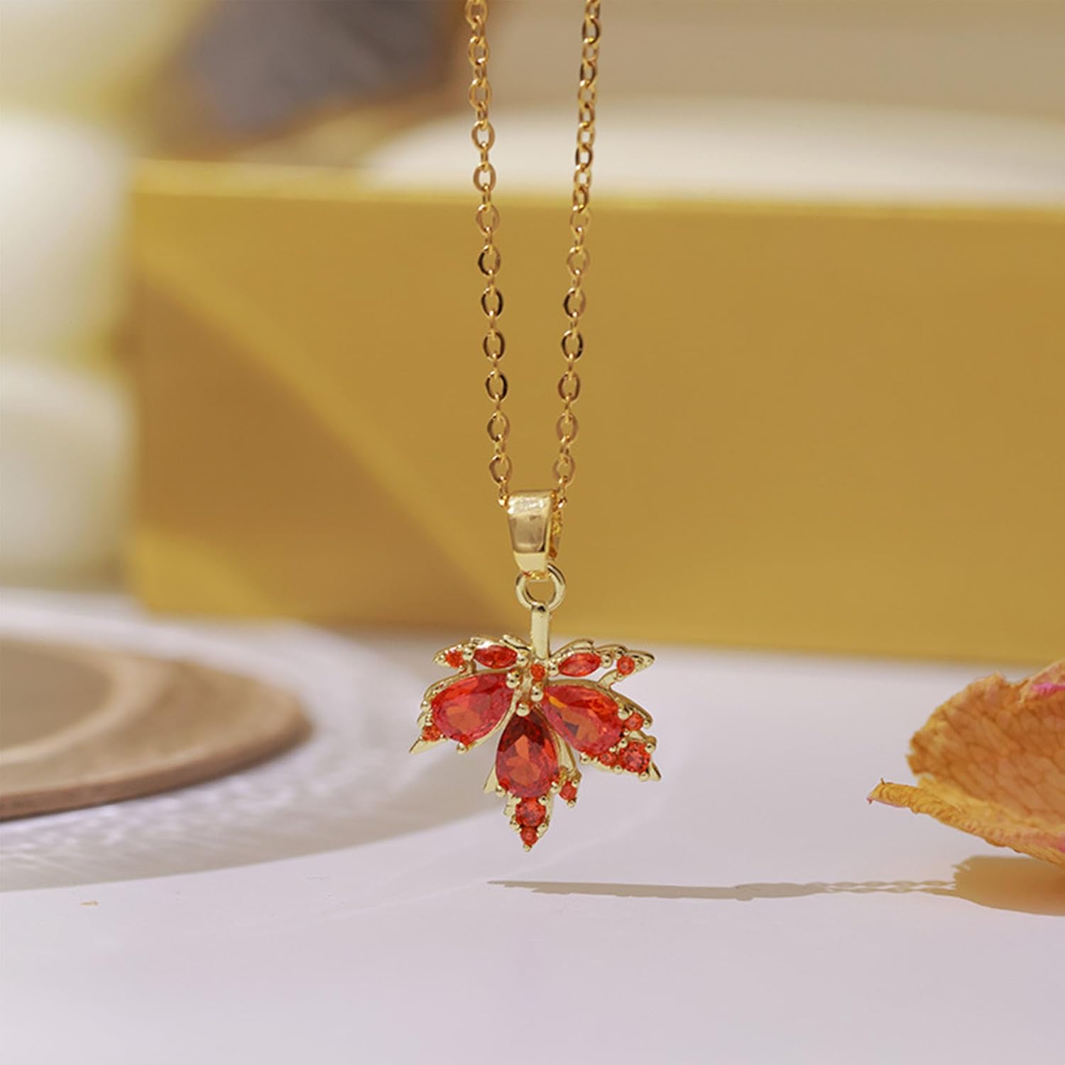 Maple leaf Dainty Chain Simple Pendant Necklace for Women Cute Cubic Zirconia Dangle Statement Thanksgiving Christmas Jewelry Gift - Image 9