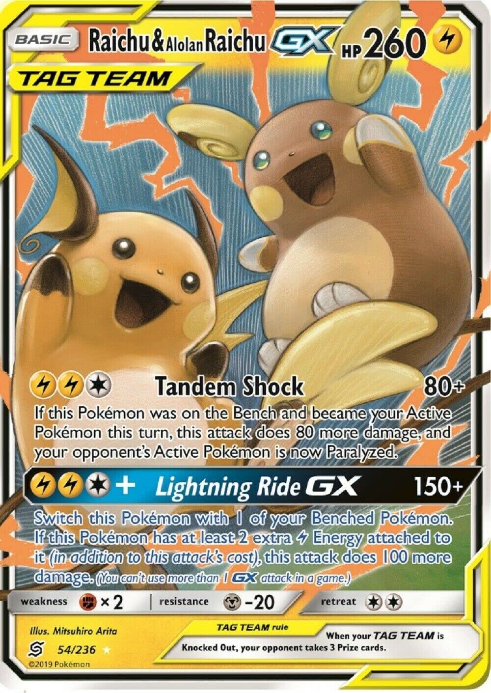 Raichu & Alolan Raichu Tag Team GX 54/236 Ultra Rare Pokemon Card