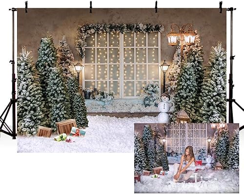 Miniatura 9 de MEHOFOND Fondo de fotografía de Feliz Navidad de 10 x 7 pies, lámpara de árbol de Navidad, ventana, telón de fondo de nieve, invierno, Navidad,